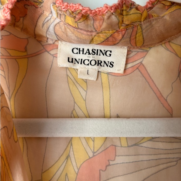 Chasing Unicorns Say it Again Silk Pleated Blouse L - Picture 4 of 10